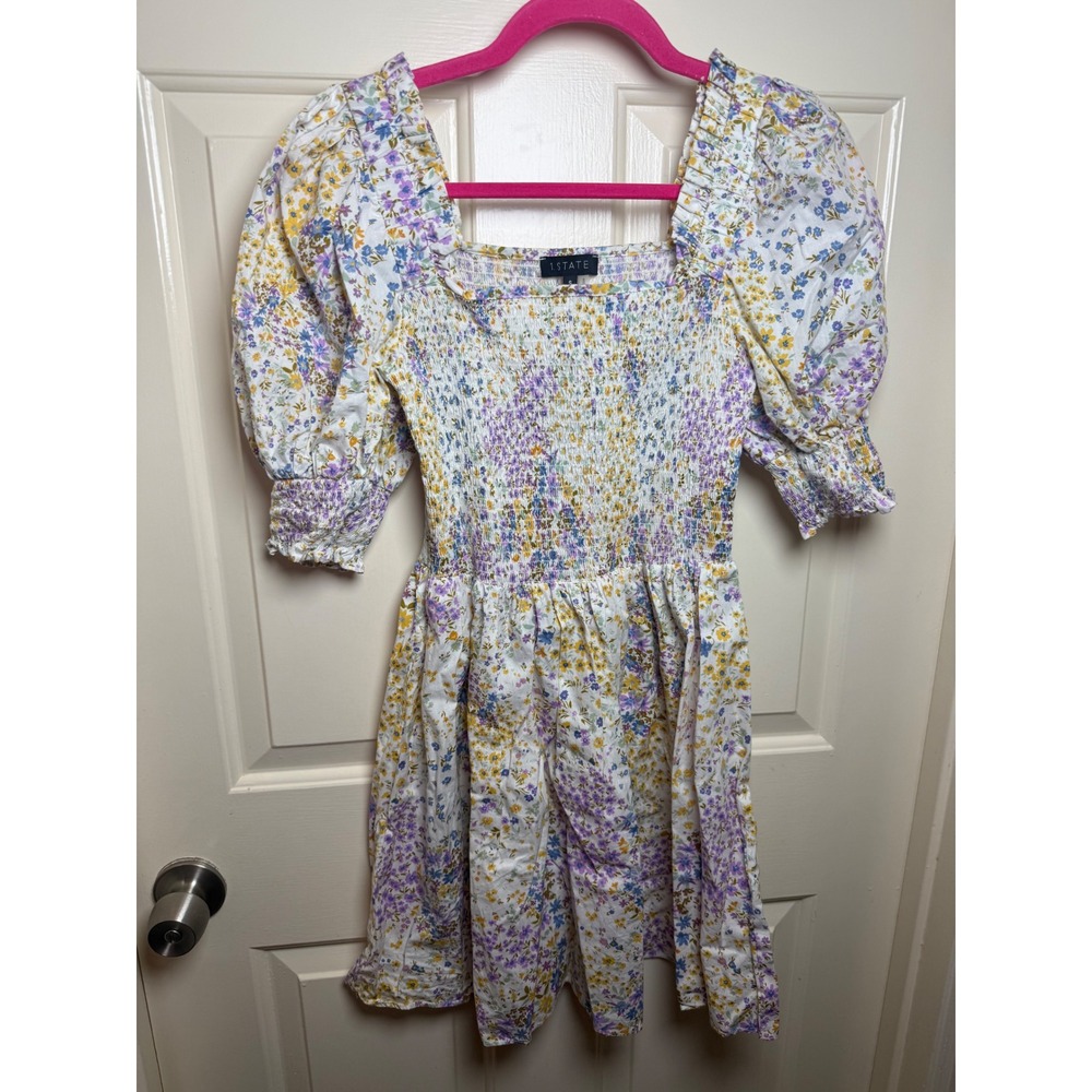 1.STATE Floral Smocked Puff Sleeve Mini Dress